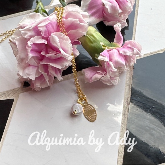 Freshwater pearl Gold Vermeil 925 dainty evils eye charm delicate necklace - Picture 1 of 6